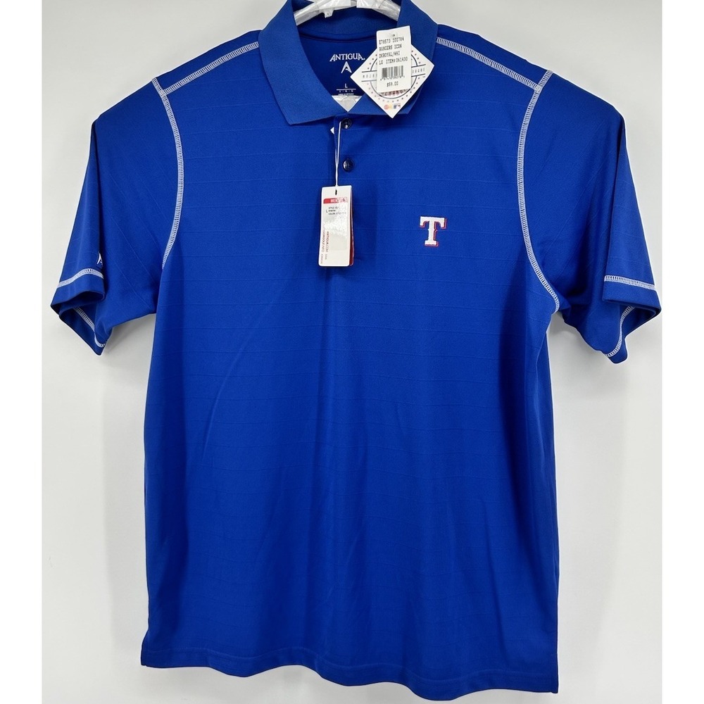 Antigua‎ Icon Short Sleeve Polo Shirt Texas Rangers MLB Blue Men's Large NWT